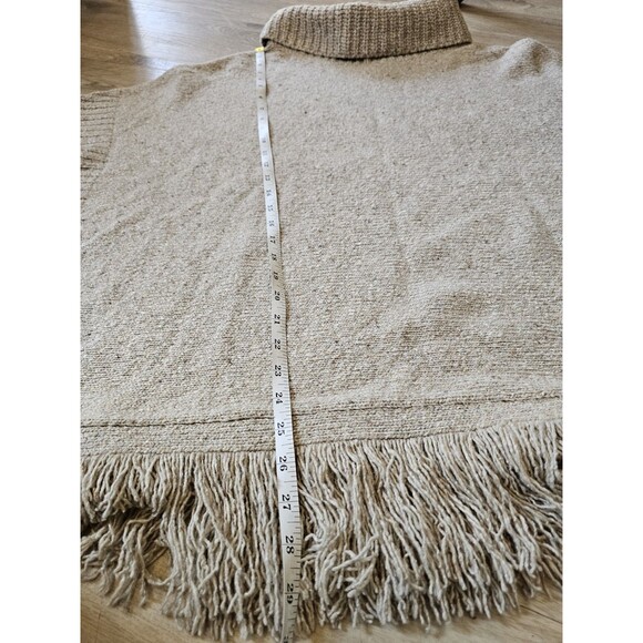 JOIE Women Wool Blend Hatice Fringed Donegal Turtleneck Poncho Sweater Beige M/L - Picture 6 of 7